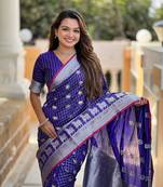 Royal Blue Soft Silk blend Designer Saree