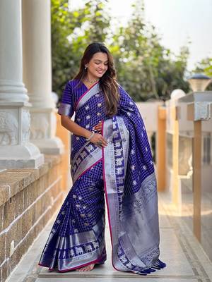 Royal Blue Soft Silk blend Designer Saree 2