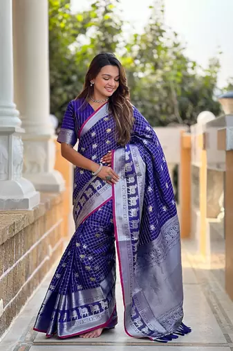 Royal Blue Soft Silk blend Designer Saree