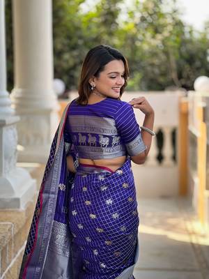 Royal Blue Soft Silk blend Designer Saree 3