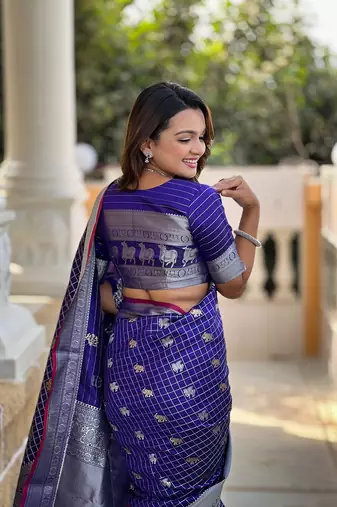 Royal Blue Soft Silk blend Designer Saree