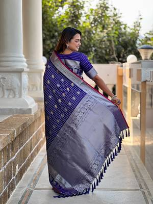 Royal Blue Soft Silk blend Designer Saree 4