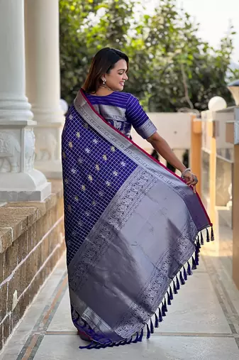 Royal Blue Soft Silk blend Designer Saree