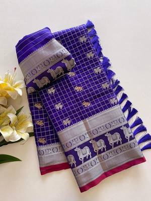 Royal Blue Soft Silk blend Designer Saree 5