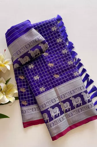 Royal Blue Soft Silk blend Designer Saree