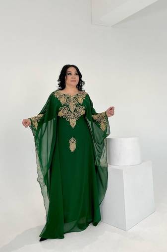 Green Moroccan Dubai Kaftans Farasha Abaya Dress Very Fancy Long Gown 