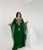 Green Moroccan Dubai Kaftans Farasha Abaya Dress Very Fancy Long Gown 
