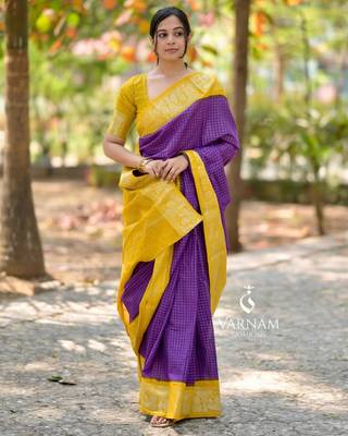 purple Banarasi Soft Silk blend Saree With Blouse 1