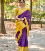 purple Banarasi Soft Silk blend Saree With Blouse