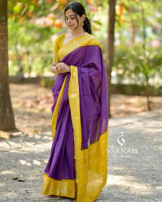 purple Banarasi Soft Silk blend Saree With Blouse 2
