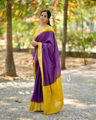 purple Banarasi Soft Silk blend Saree With Blouse 3