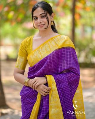 purple Banarasi Soft Silk blend Saree With Blouse 4