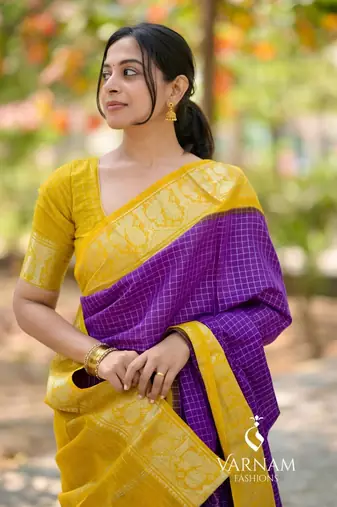 purple Banarasi Soft Silk blend Saree With Blouse