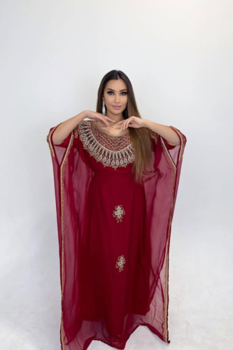  maroon Moroccan Dubai Kaftans Farasha Abaya Dress Very Fancy Long Gown 