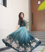 Rama green Beads Embroidered Work And Floral Padding Digital Print Gown 