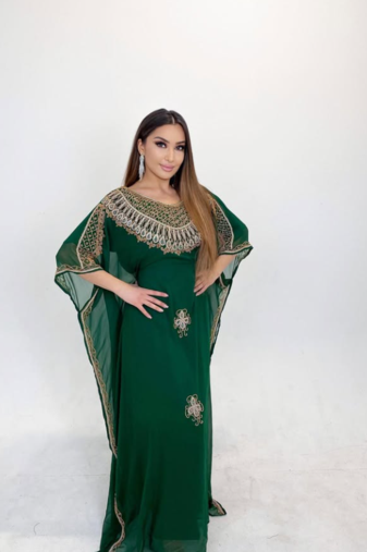 Green Moroccan Dubai Kaftans Farasha Abaya Dress Very Fancy Long Gown