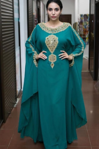 Light Blue Moroccan Dubai Kaftans Farasha Abaya Dress Very Fancy Long Gown