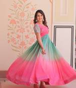 Gold Crush Padding With Beads Embroidered Work Gown