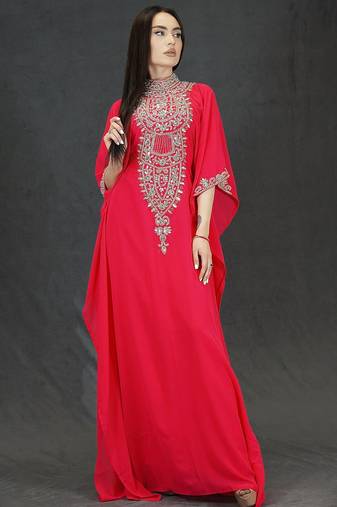 Red Moroccan Dubai Kaftans Farasha Abaya Dress Very Fancy Long Gown 