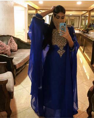 Royal Blue  Wedding Moroccan Dubai Kaftan Arabic Abaya Dress Very Fancy Long Gown  2