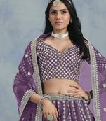 Purple Embroidered Art Silk Lehenga Choli With Blouse