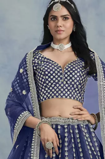 Lavender Embroidered Art Silk Lehenga Choli With Blouse