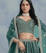Teal Green Embroidered Art Silk Lehenga Choli With Blouse