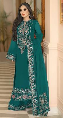 Green heavy georgette with embroidery work with fancy lace 1