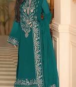 Green heavy georgette with embroidery work with fancy lace