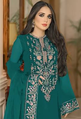Green heavy georgette with embroidery work with fancy lace 2