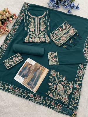 Green heavy georgette with embroidery work with fancy lace 3