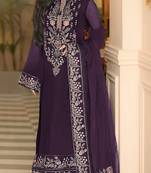 Dark purple heavy georgette with embroidery work with fancy lace