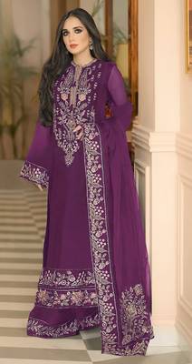 Wine heavy georgette with embroidery work with fancy lace 1