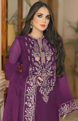 Wine heavy georgette with embroidery work with fancy lace 2