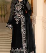 Black heavy georgette with embroidery work with fancy lace