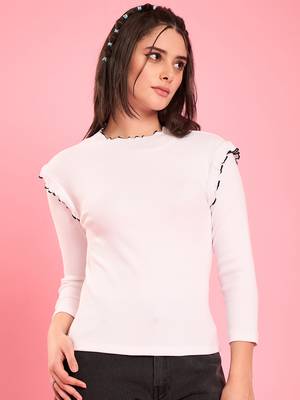 White ruffle trim ribbed top 1