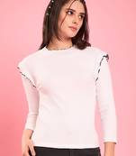 White ruffle trim ribbed top