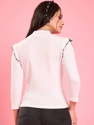 White ruffle trim ribbed top 4