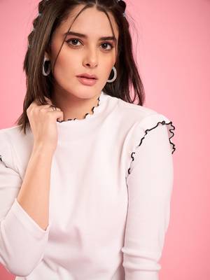 White ruffle trim ribbed top 5