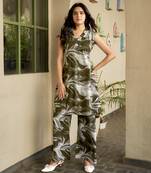 Mojilaa women's green rayon abstract print party co-ord set