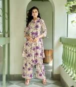 Mojilaa women's purple khadi cotton floral printed party co-ord set