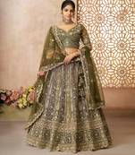 Mehendi Thread worked Net Lehenga with Unstiched Blouse