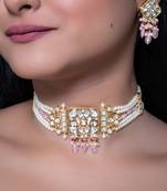 Pink kundan polki choker necklace set