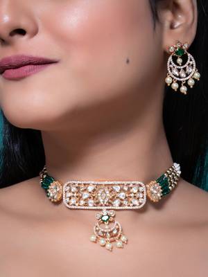Green kundan polki choker necklace set 1