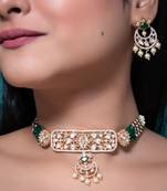 Green kundan polki choker necklace set