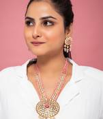 Pink kundan polki long necklace set
