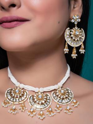 White kundan polki necklace set 1