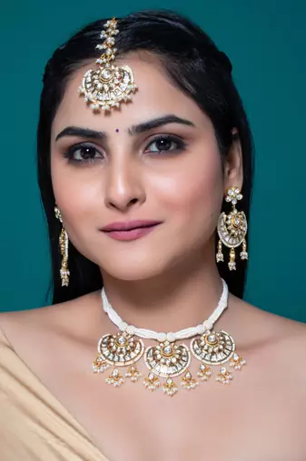 White kundan polki necklace set