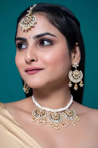 White kundan polki necklace set