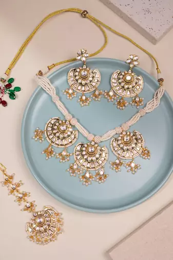 White kundan polki necklace set